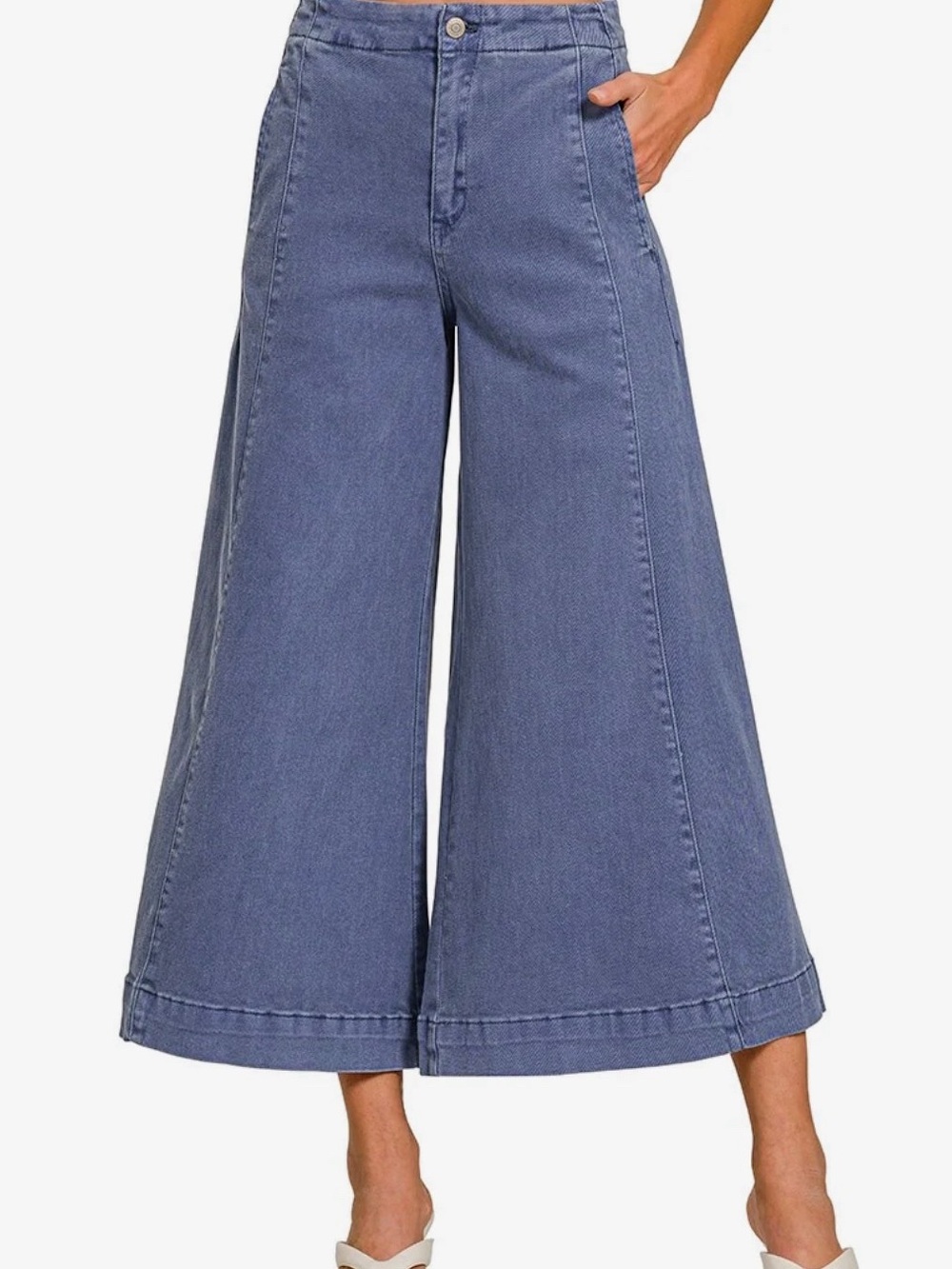 Zenana Outfitters Wide-Leg Cropped Gaucho Pants in the color Marlin